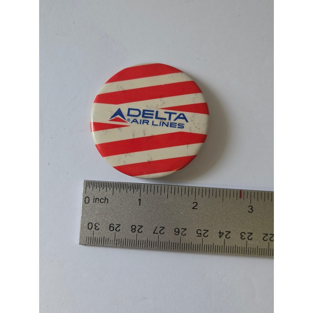 Vintage Delta Air Lines Pinback Button Red White Striped Aviation Memorabilia